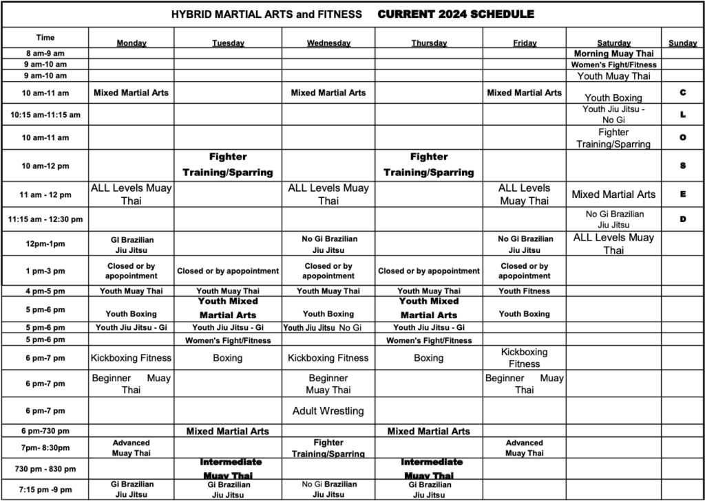 2024 Chicago Martial Arts Class Schedule